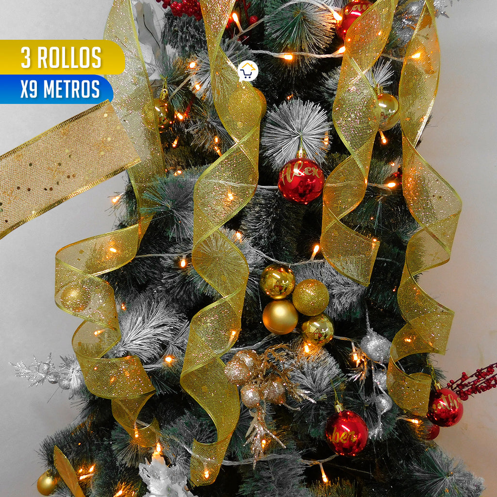 Cinta Metalizada Decorativa - 3 Rollos, 9 Metros C/U, Resistente