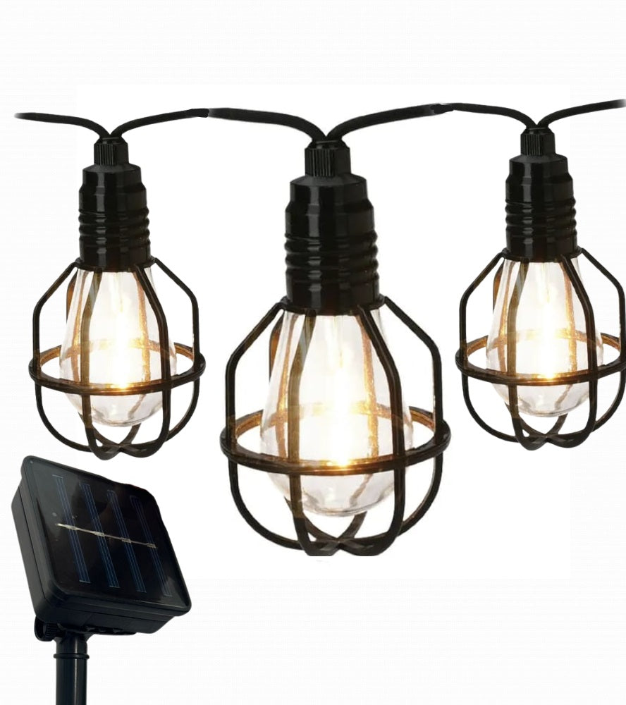 Luces Solares Tipo Bombillo - 10 Luces, 4.9M Total, Encendido Auto