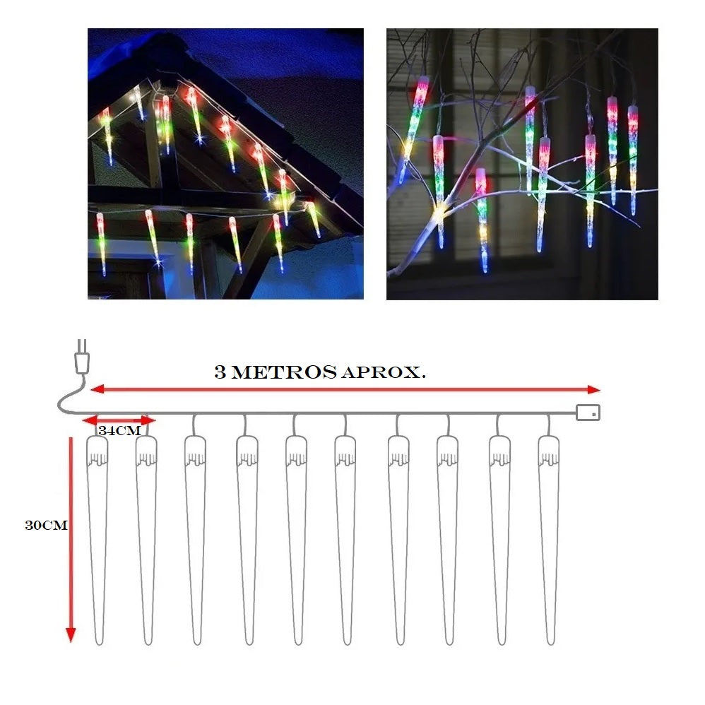 Luces Tipo Hielo LED - 10 Tubos, 8 Secuencias, Multicolor, 3M