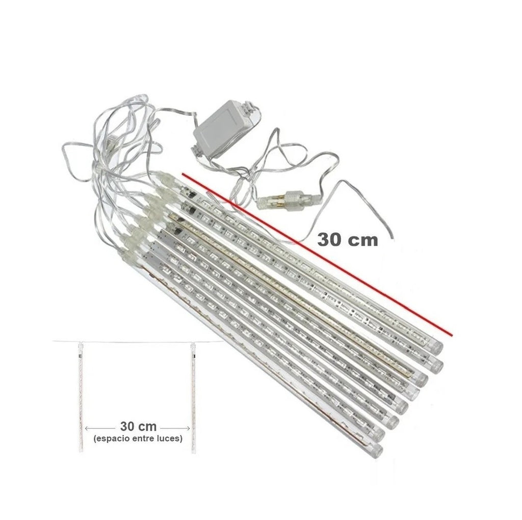 Cascada LED Lagrima Meteorito (8 Tubos) - 30 cm Caída, 144 Luces