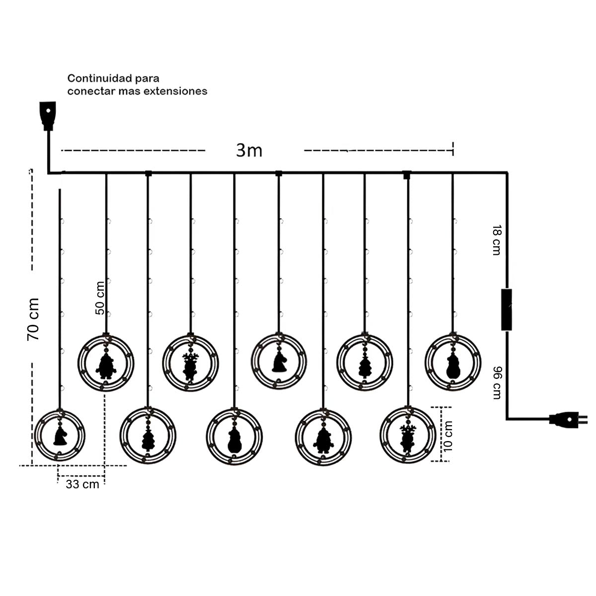 Cortina de Luces LED Navideña 3m con 8 Modos Intercalados