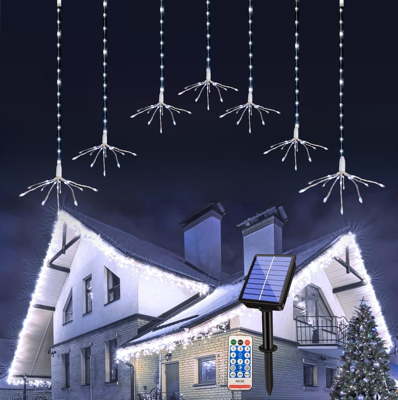 Luz Solar Cortina Erizo - 3 Metros, 164 LED, USB-C