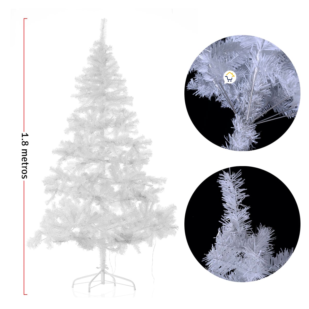 Árbol Navideño Blanco 1.80m - 720 Ramas con Base Metal