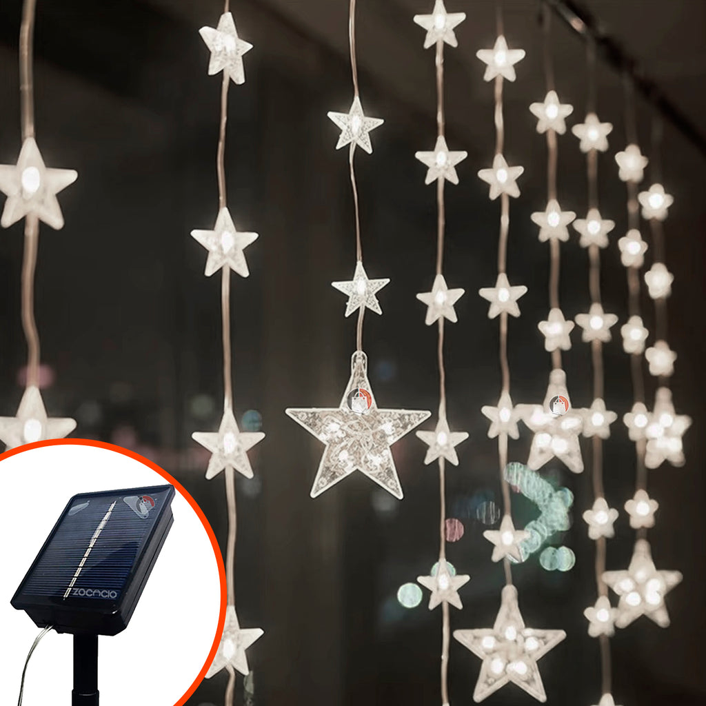 Cortina de Estrellas Solares - 3M x 90CM, Luz Cálida, Sin Cables