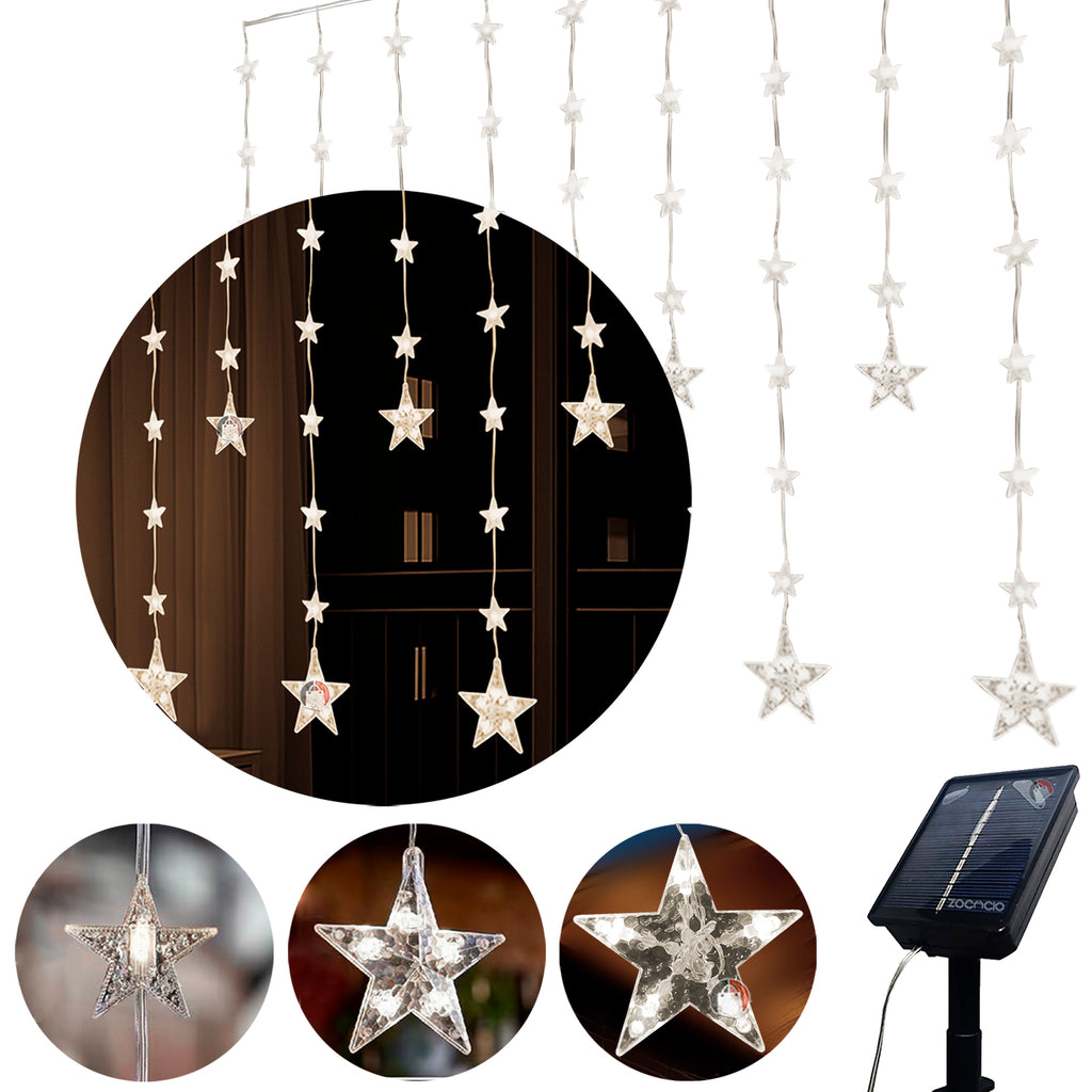 Cortina de Estrellas Solares - 3M x 90CM, Luz Cálida, Sin Cables