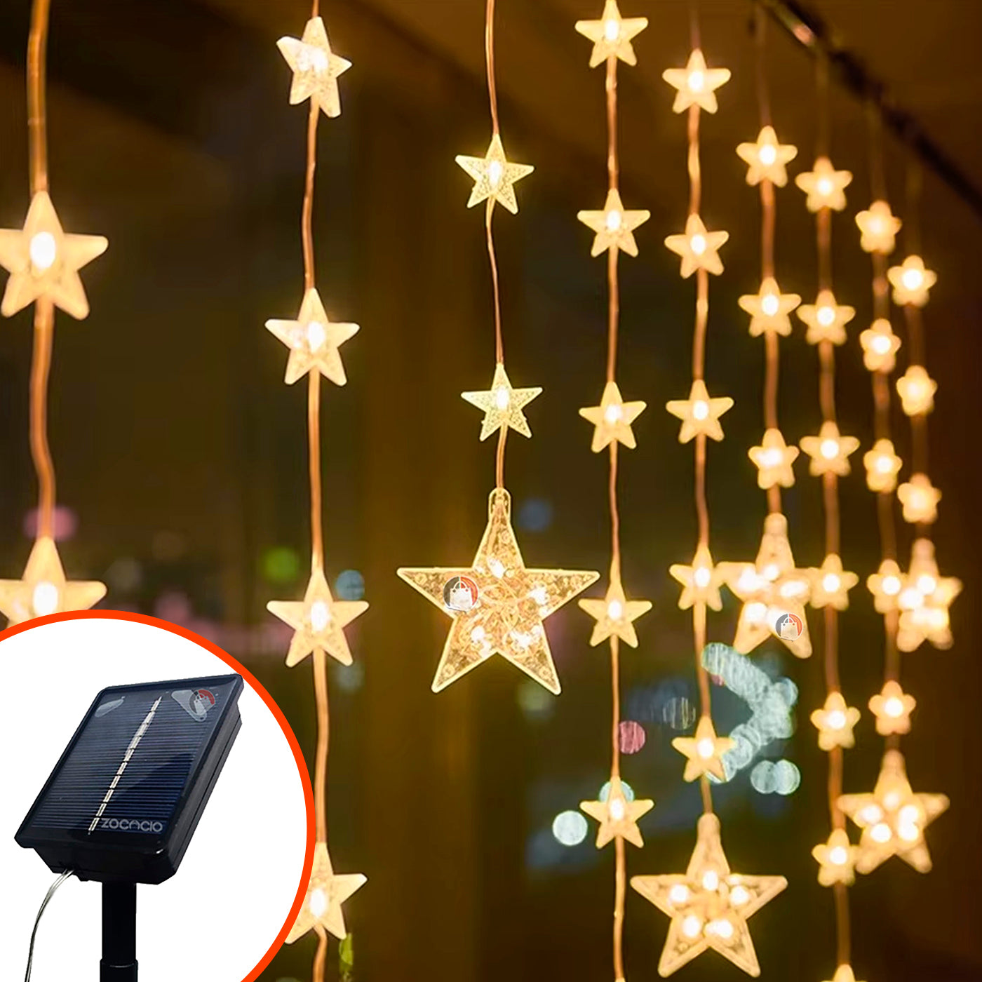 Cortina de Estrellas Solares - 3M x 90CM, Luz Cálida, Sin Cables