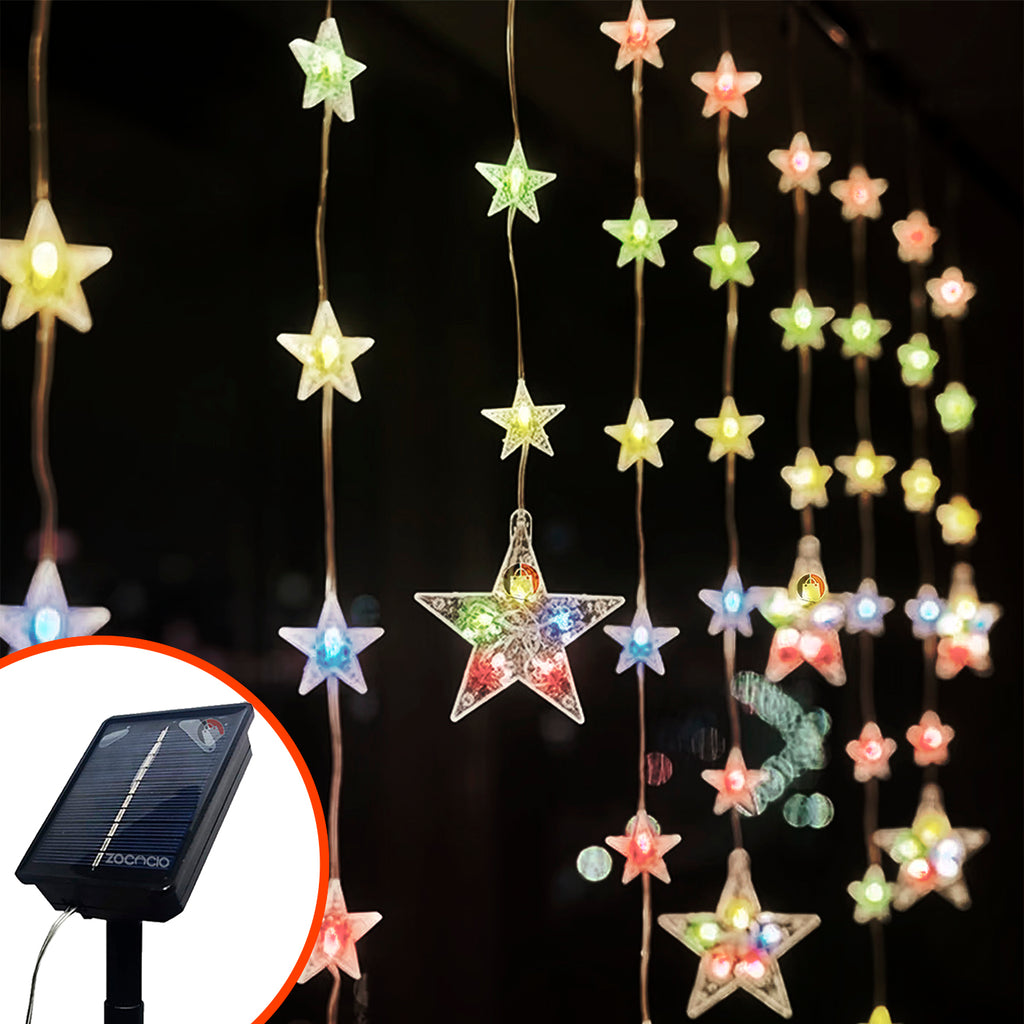 Cortina de Estrellas Solares - 3M x 90CM, Luz Cálida, Sin Cables