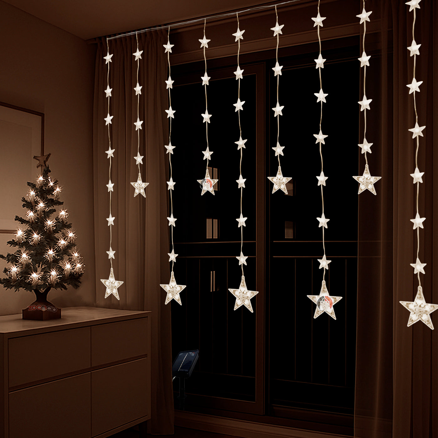 Cortina de Estrellas Solares - 3M x 90CM, Luz Cálida, Sin Cables