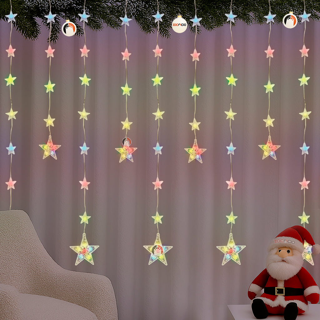 Cortina de Estrellas Solares - 3M x 90CM, Luz Cálida, Sin Cables