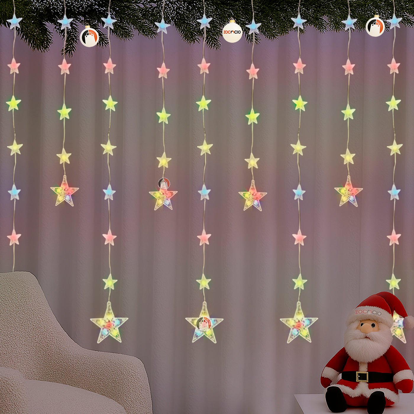 Cortina de Estrellas Solares - 3M x 90CM, Luz Cálida, Sin Cables