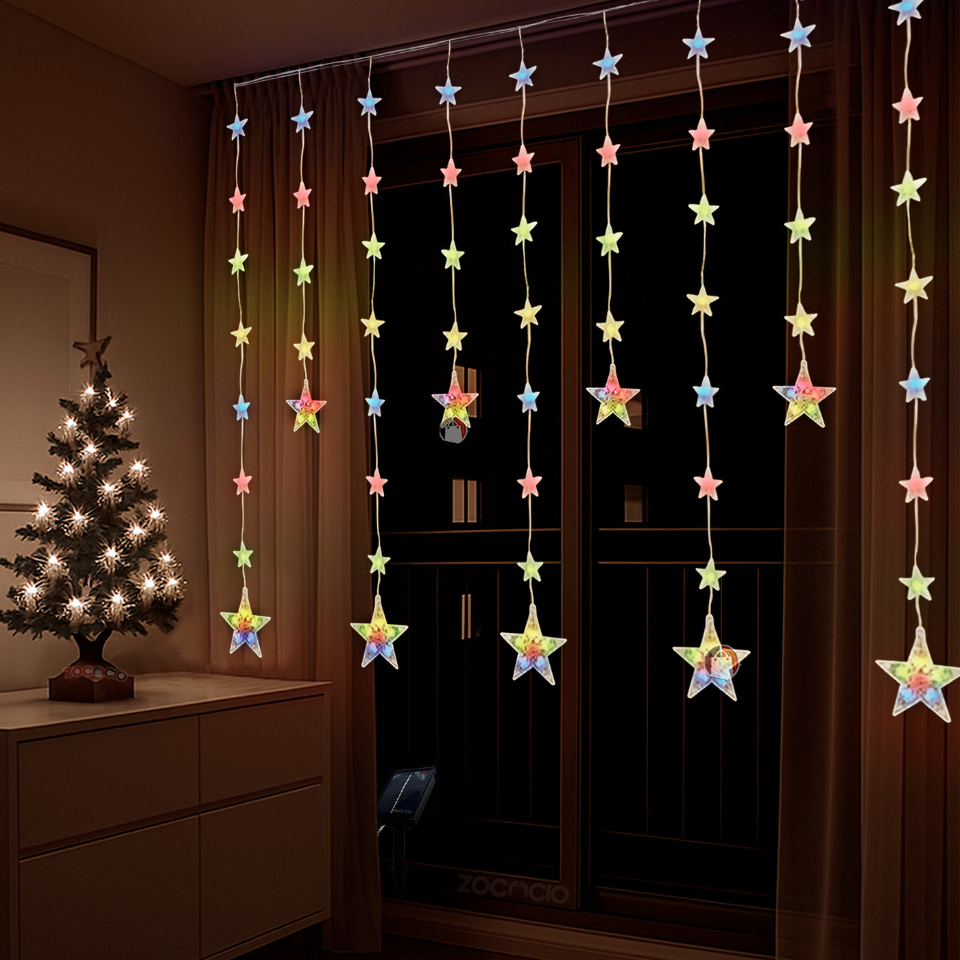 Cortina de Estrellas Solares - 3M x 90CM, Luz Cálida, Sin Cables