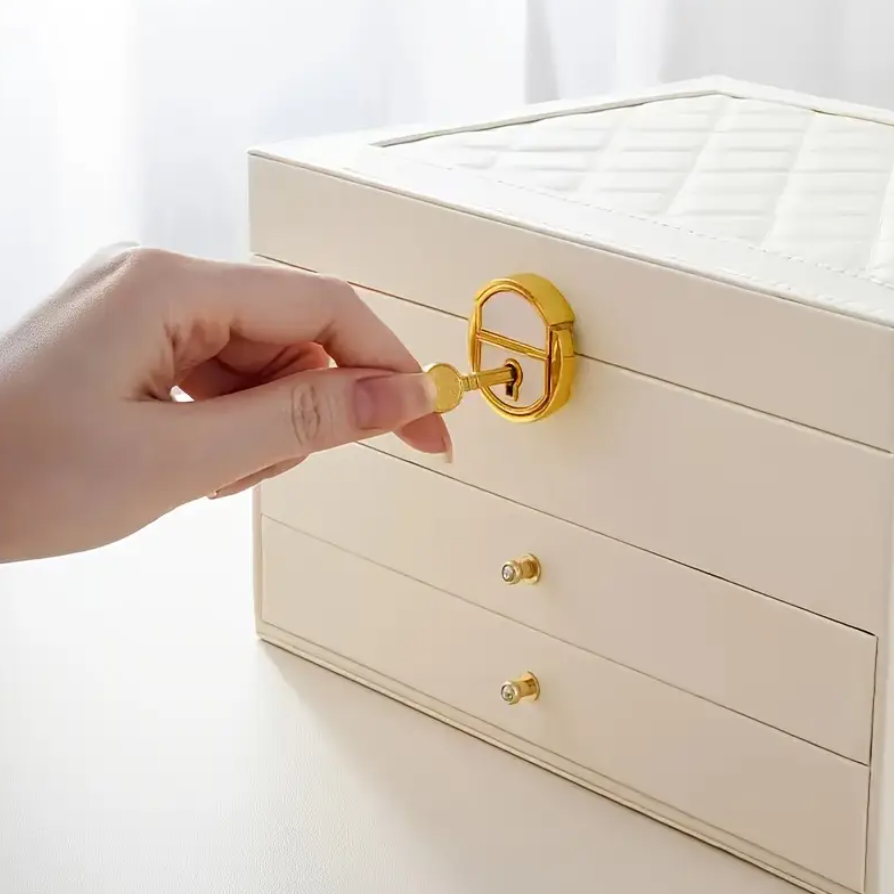 Caja de Joyería Moderna - Cuero Blanco, Multifuncional y Elegante