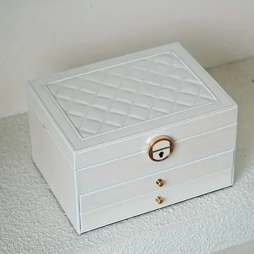 Caja de Joyería Moderna - Cuero Blanco, Multifuncional y Elegante