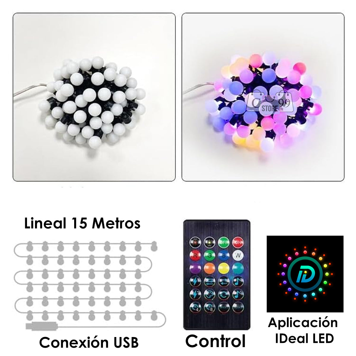 Instalación Luces Burbujas 15M RGB - Control App, Cable Verde
