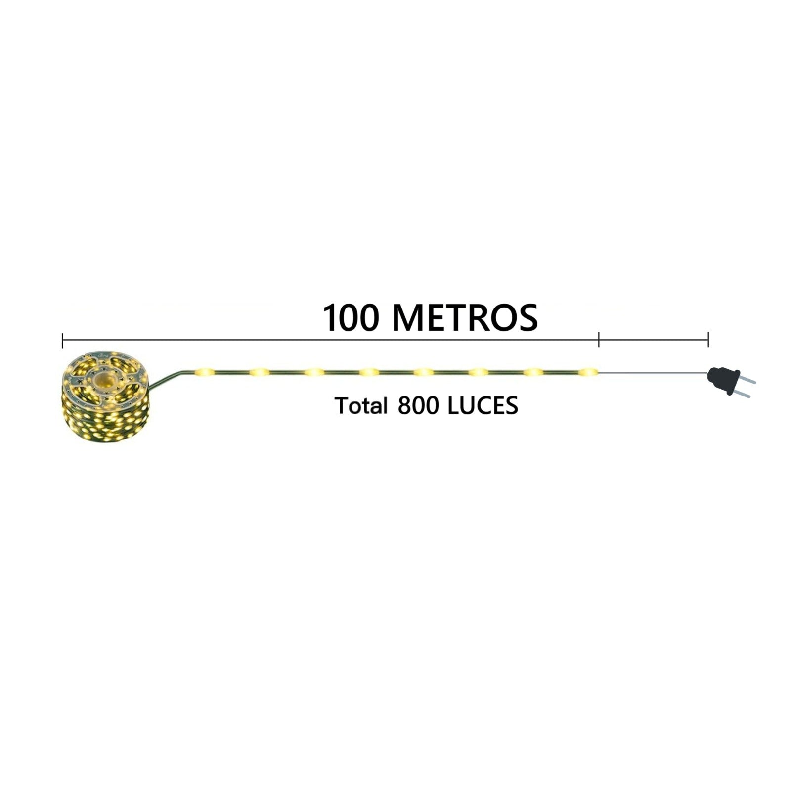 Cadena Luces LED 100 Metros - 800 Luces, Fija, Cálida/Blanca
