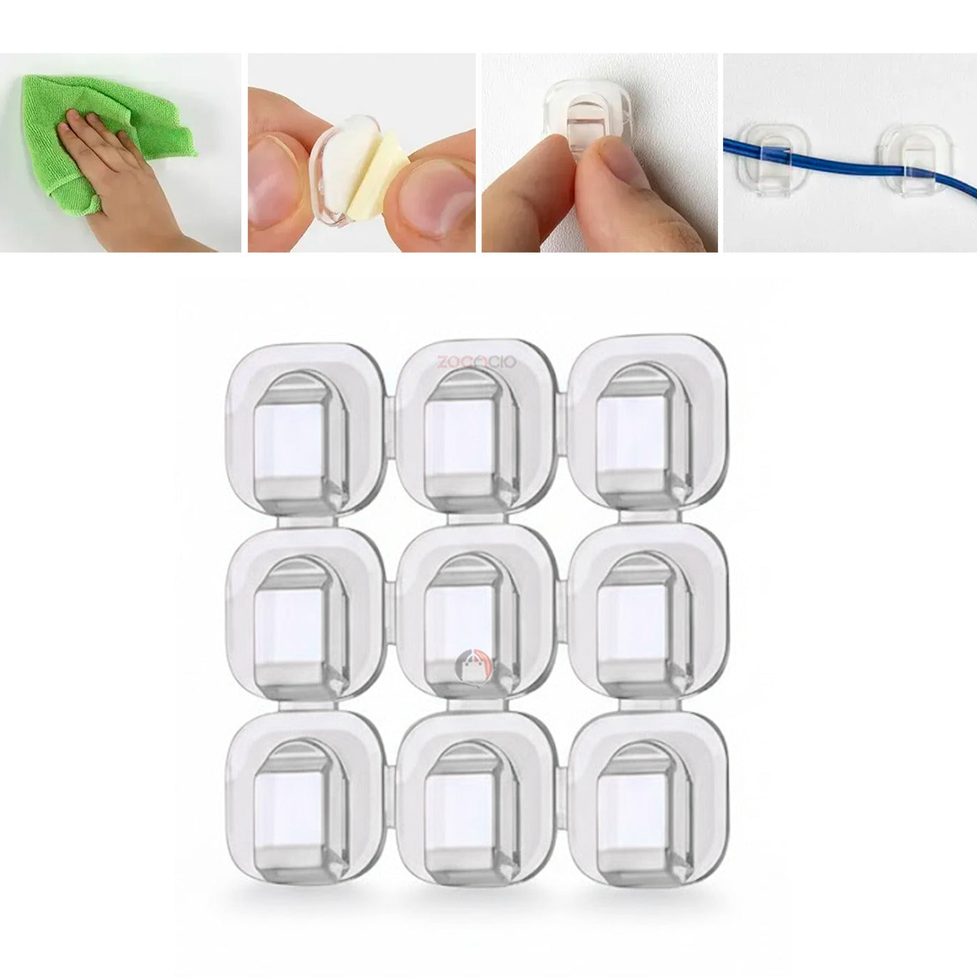 Soportes Adhesivos Transparentes - 144 Unidades, Fijación Segura y Discreta