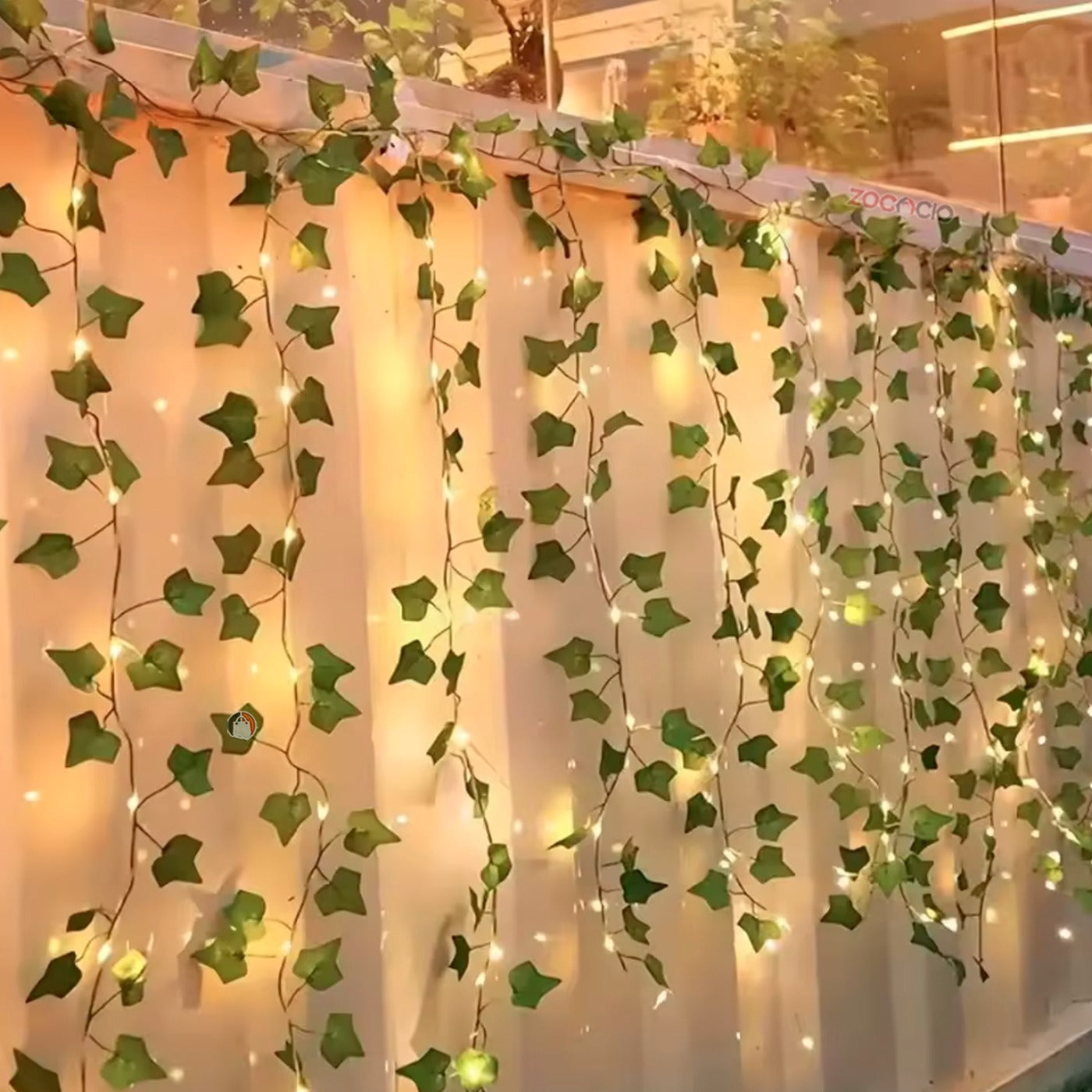 Cortina Enredadera LED - 10 Tiras, 2.4M Ancho, Luz Dual