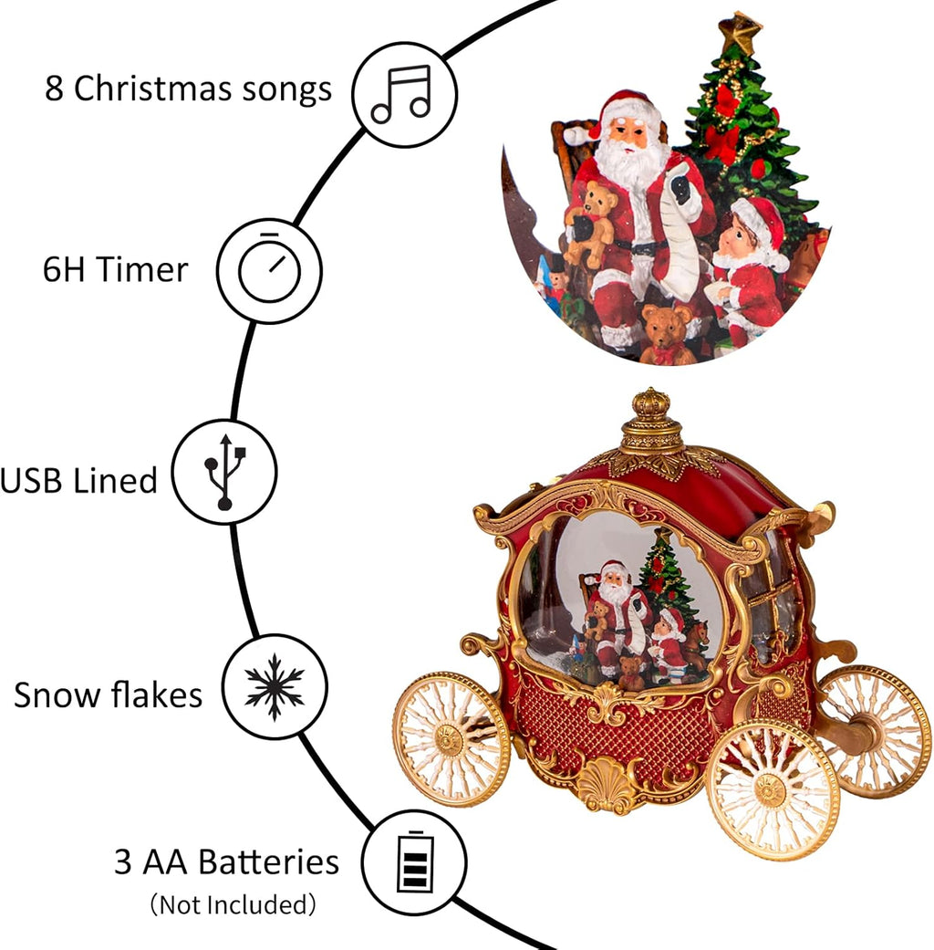 Carroza de Navidad con Música y Luces - Globo de Nieve USB