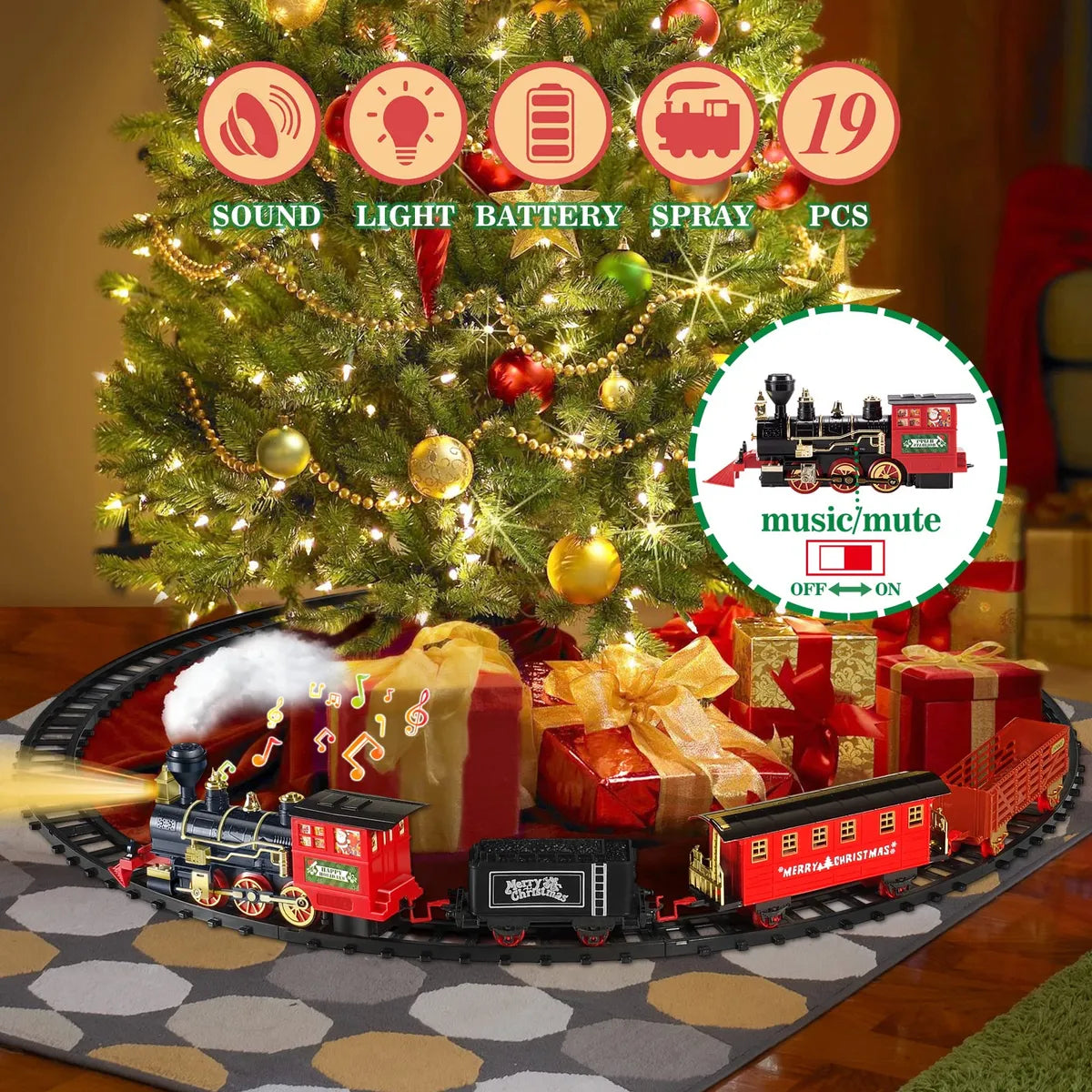 Tren Eléctrico Navideño Clásico - 330cm de Pista, Luces y Sonido